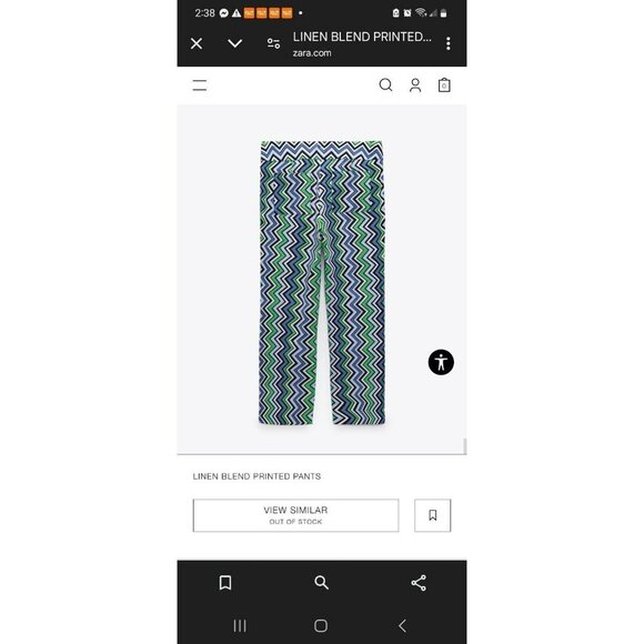 Zara Flare Wide Leg Pants Linen Blend Large Blue Green Printed Retro 3234 787 - Picture 6 of 6